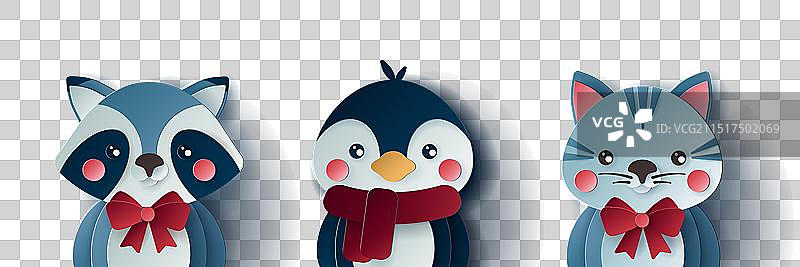 可爱的圣诞剪纸3D动物图片素材