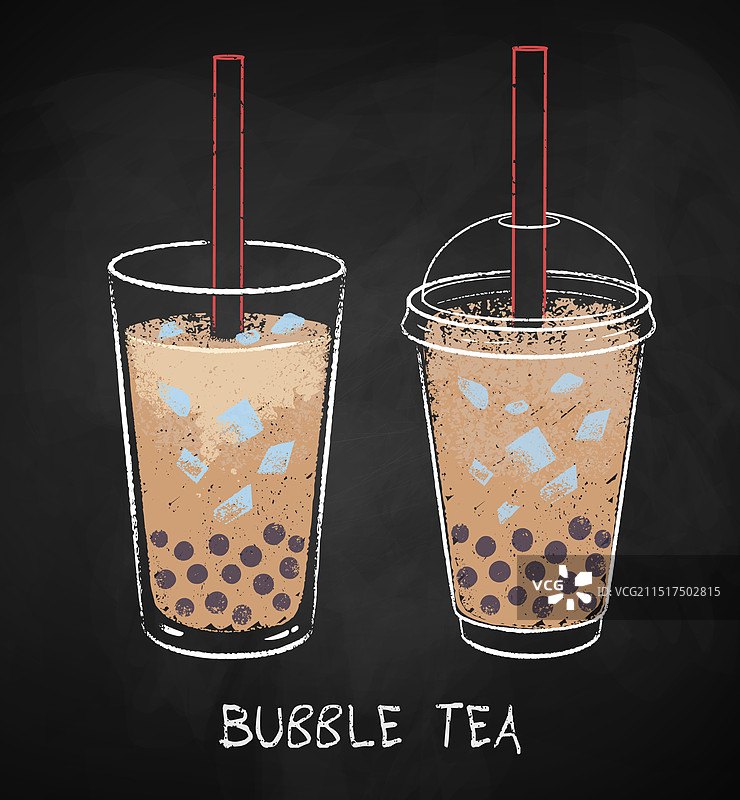 黑色黑板背景上的珍珠奶茶图片素材