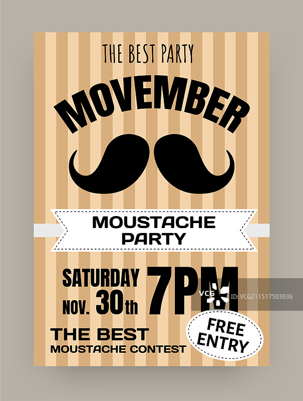 胡子派对邀请Movember卡片图片素材