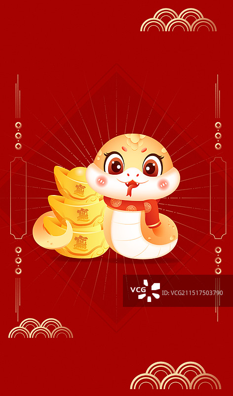 国潮风2025蛇年十二生肖巳蛇3D卡通形象矢量插画图片素材