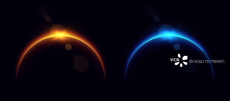 地平线上发光的行星日食图片素材