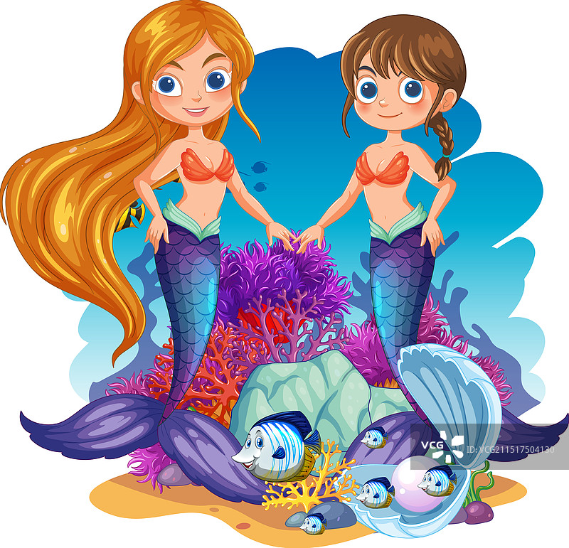两条美人鱼在水下牵手图片素材