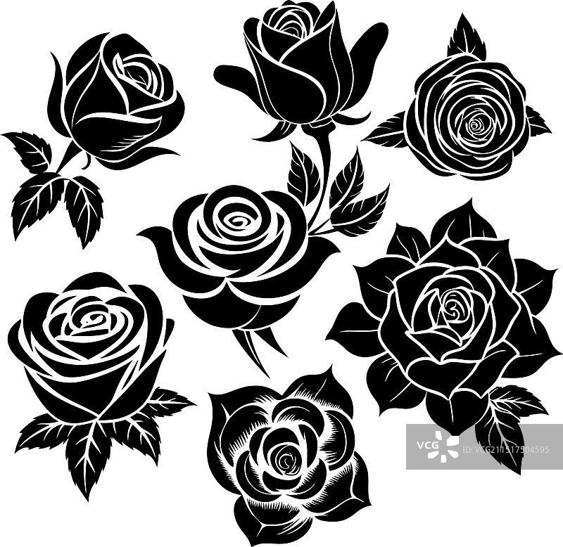 玫瑰花剪影合集图片素材