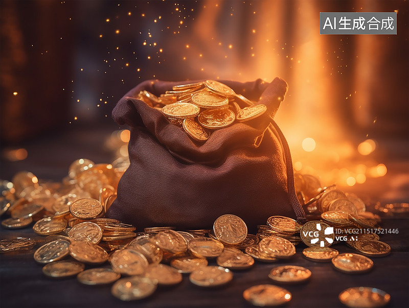 【AI数字艺术】袋子金币财富图片素材