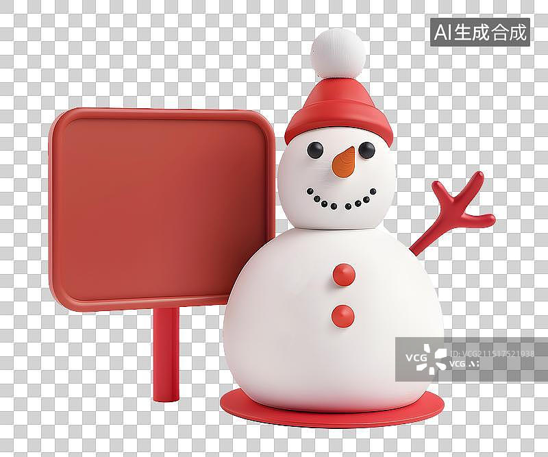 【AI数字艺术】冬季雪人和指示牌3D立体模型图片素材