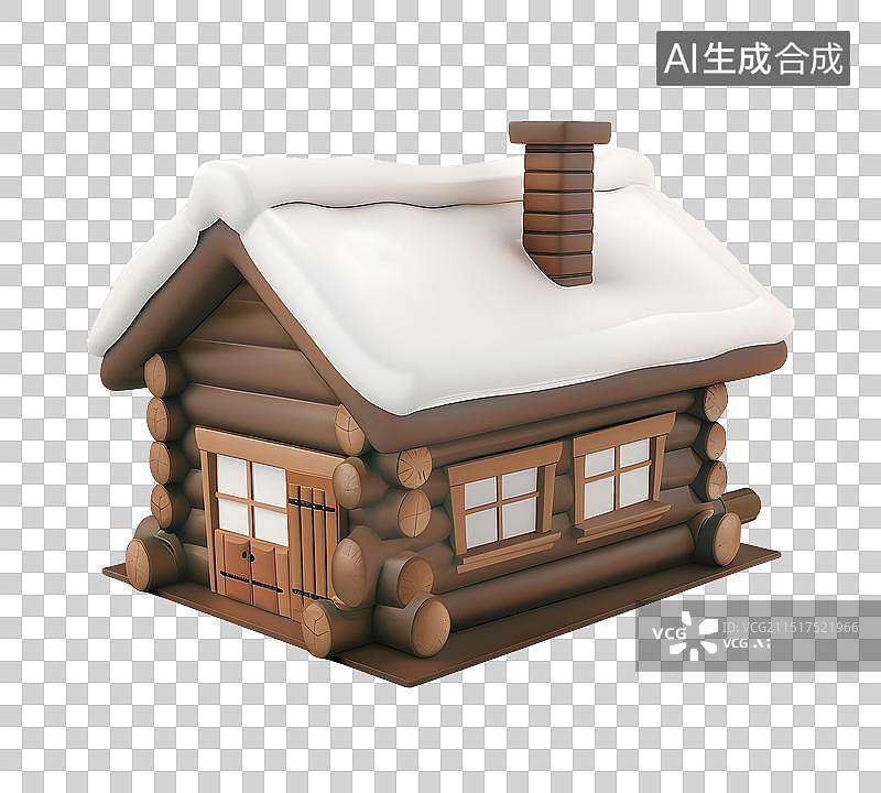 【AI数字艺术】积雪的木屋3D立体模型图片素材