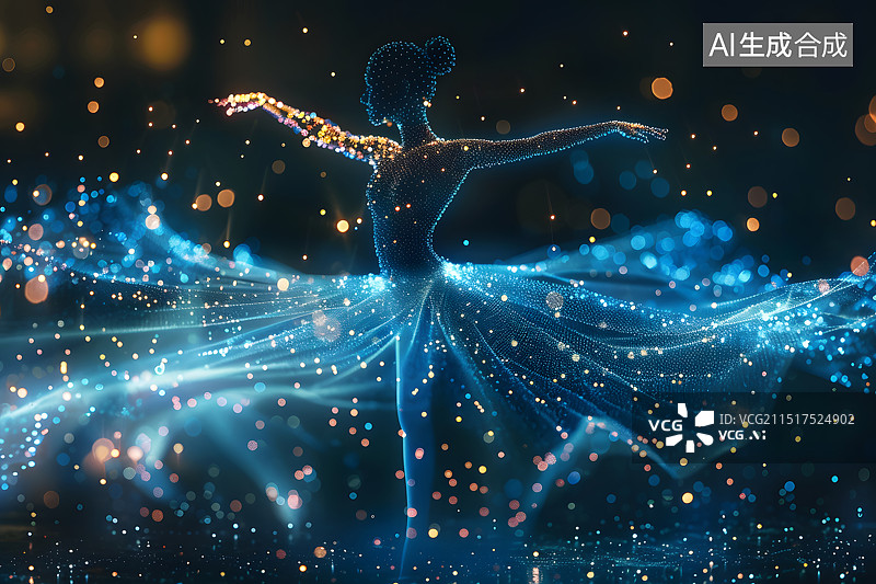 【AI数字艺术】蓝色梦幻数字成像舞蹈家正在跳芭蕾舞图片素材