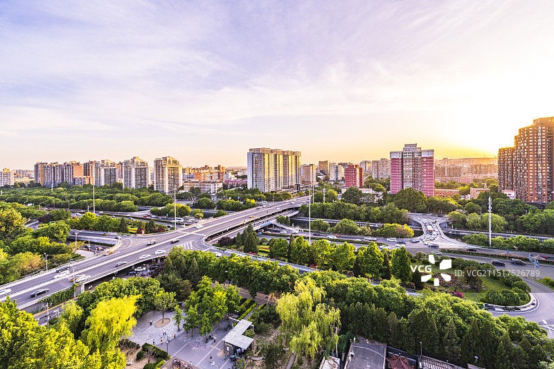 北京市东城区东二环广渠门桥日落风光图片素材