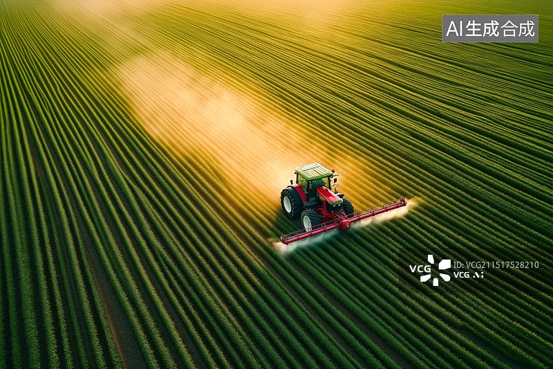 【AI数字艺术】正在农田中打药的拖拉机图片素材