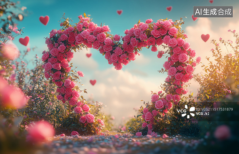 【AI数字艺术】心形花朵插画图片素材