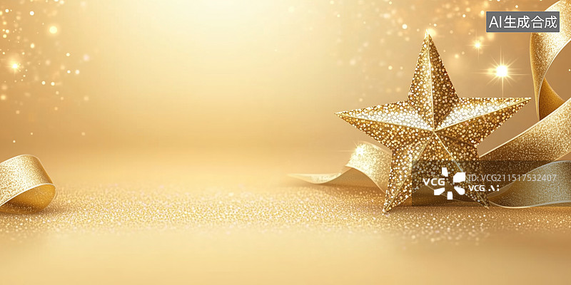 【AI数字艺术】金色金属星星五角星图片素材