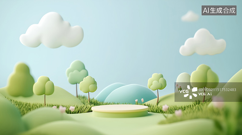 【AI数字艺术】3D可爱风格展示台图片素材
