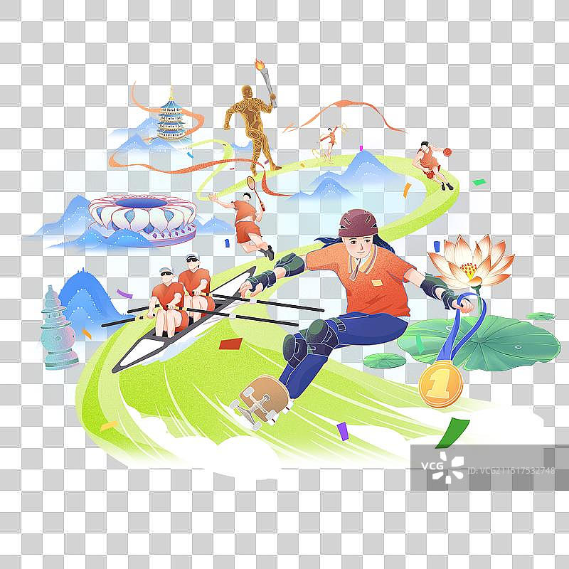 清新日报风奥运会亚运会运动赛事插画图片素材