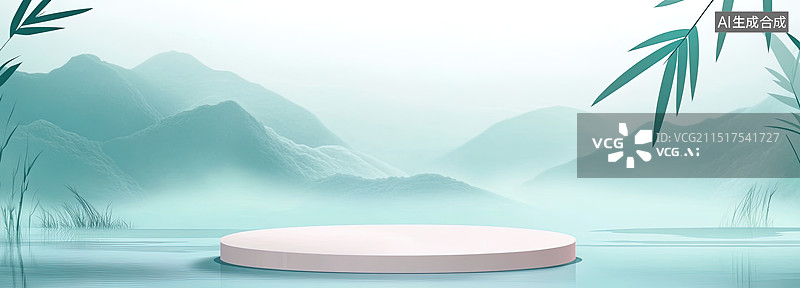 【AI数字艺术】山水间的竹子装饰产品展台电子商务促销背景图片素材