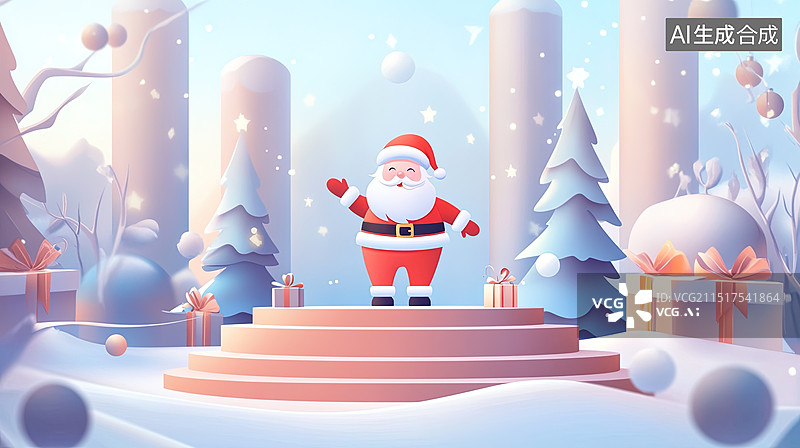 【AI数字艺术】3D 圣诞节商品展台促销背景图片素材