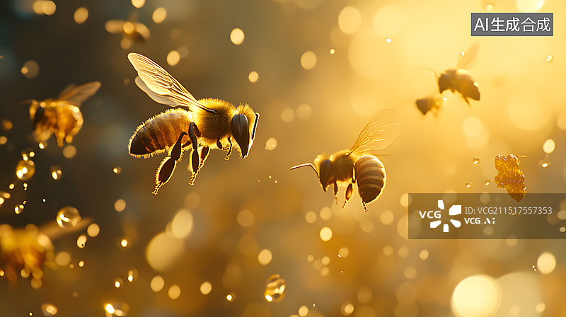 【AI数字艺术】蜜蜂采蜜图片素材