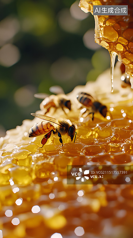 【AI数字艺术】蜜蜂采蜜图片素材