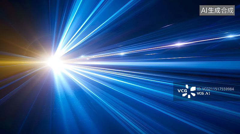【AI数字艺术】蓝色背景下的光线透视图，未来科技概念背景图图片素材