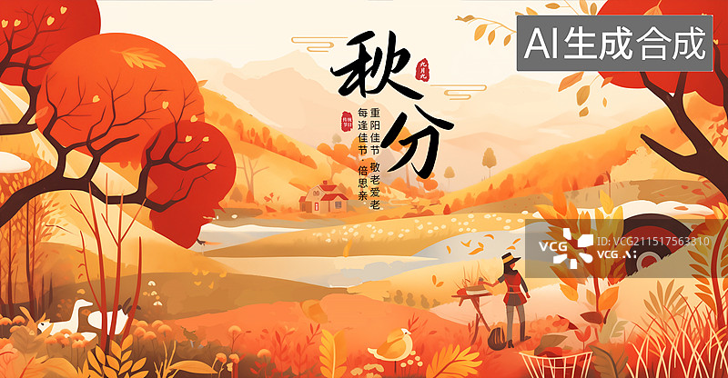 【AI数字艺术】金秋十月丰收的季节 正在秋收的人们 丰收的农田中的农民 粮食大丰收插画海报模版 横版图片素材