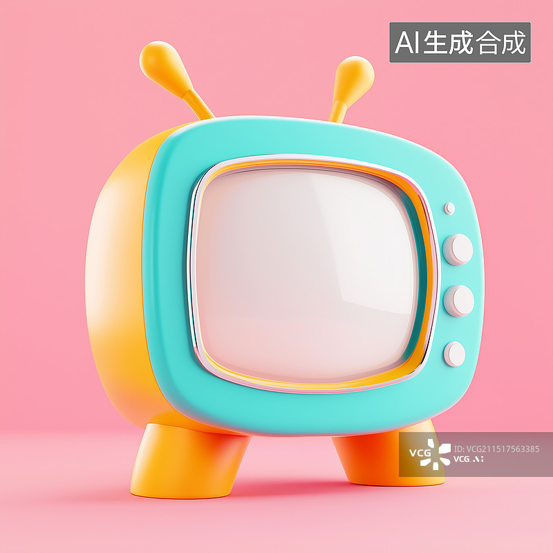 【AI数字艺术】3D卡通电视机图片素材