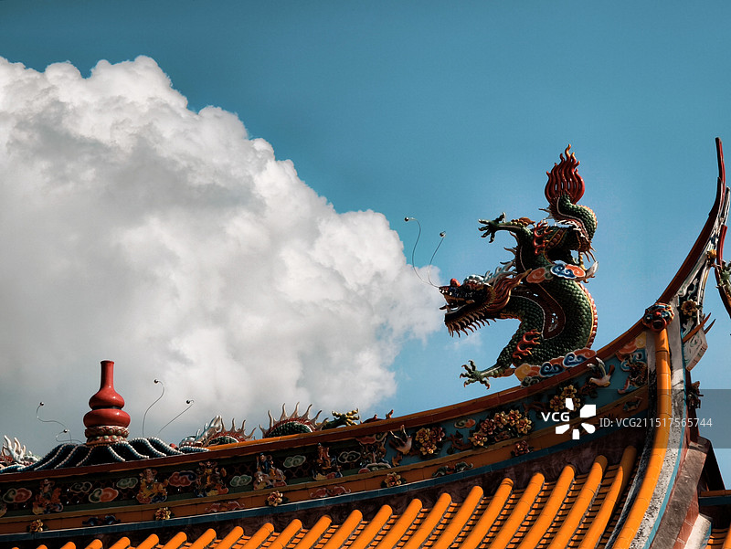 蓝天白云下的寺庙屋檐图片素材