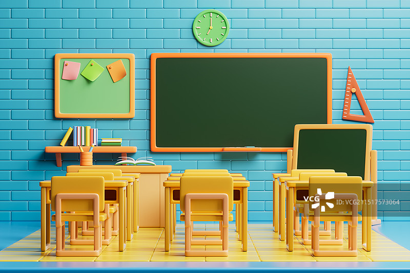 卡通风格的学校教室场景图片素材
