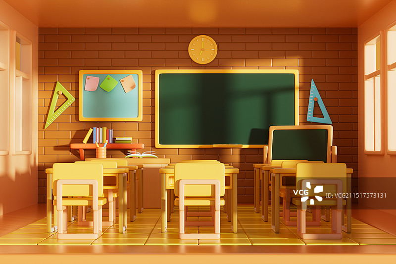 卡通风格的学校教室场景图片素材