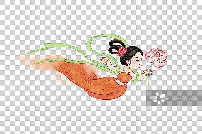 国风水彩荷花敦煌仙子飞天元素图片素材