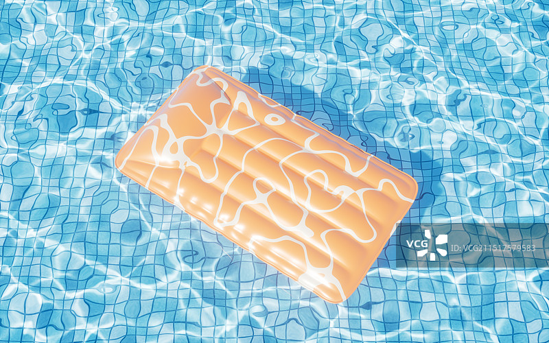 游泳池里漂浮的气垫床三维渲染图片素材