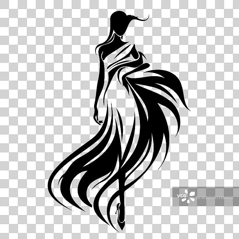 优雅女人飘逸连衣裙剪影图片素材