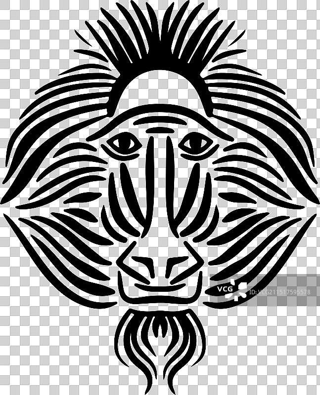 狒狒脸部线条画图片素材