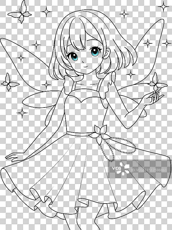 带闪亮翅膀的可爱卡通仙女图片素材