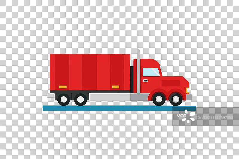 带平板的红色半挂卡车图片素材