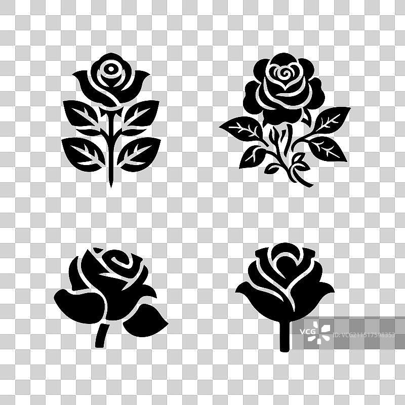 装饰玫瑰花与叶子套装图片素材