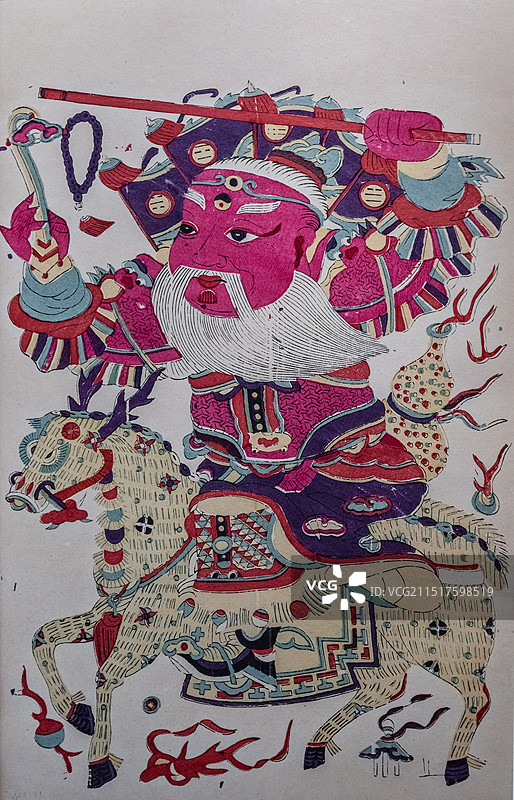 上海博物馆东馆，清代版苏州桃花坞木版年画燃灯道人图片素材