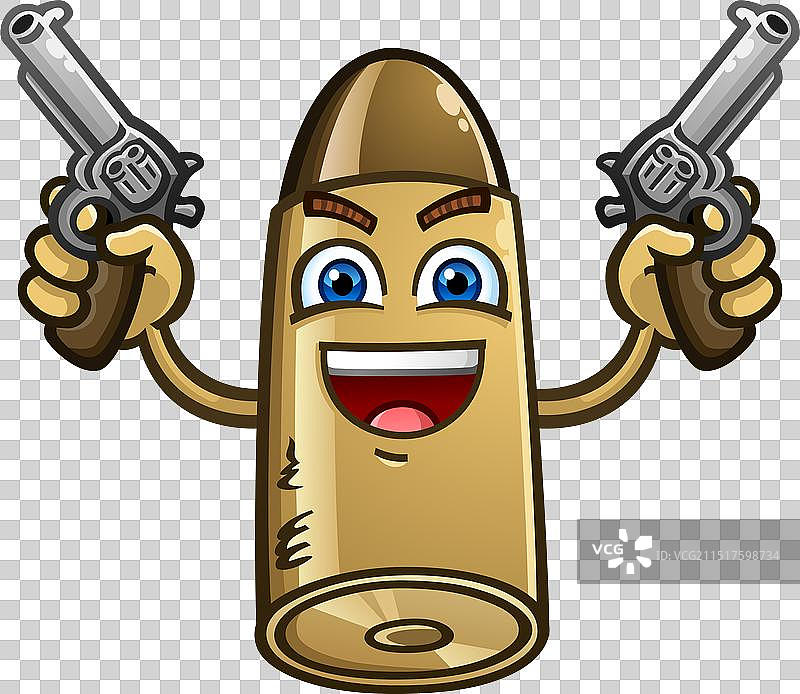 卡通子弹吉祥物手持双枪图片素材