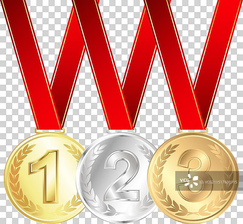 带红色丝带的金银铜牌图片素材