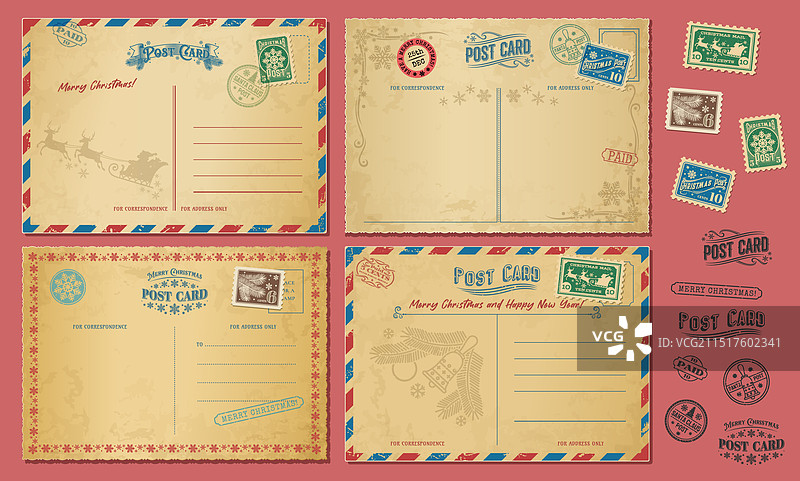 圣诞古董明信片复古邮票图片素材