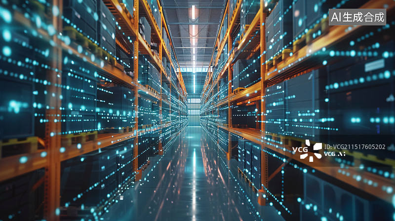 【AI数字艺术】科技概念工业工厂仓库室内场景图片素材