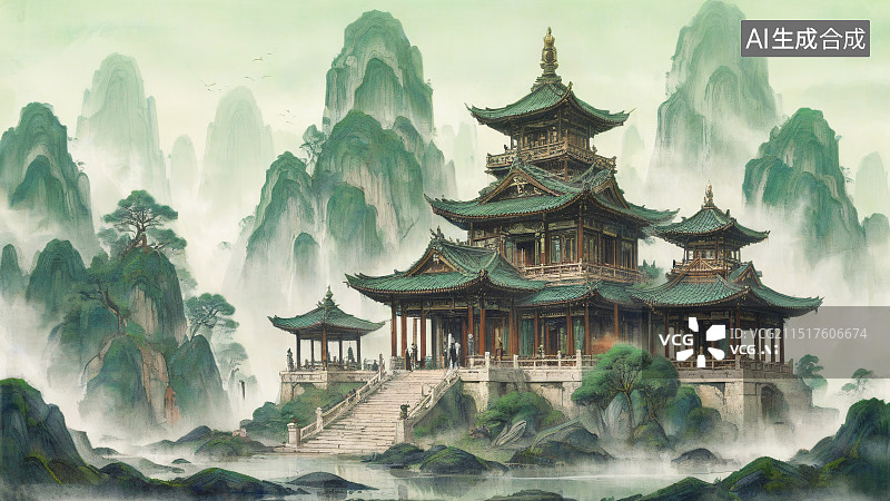 【AI数字艺术】国风中国神话场景插画图片素材