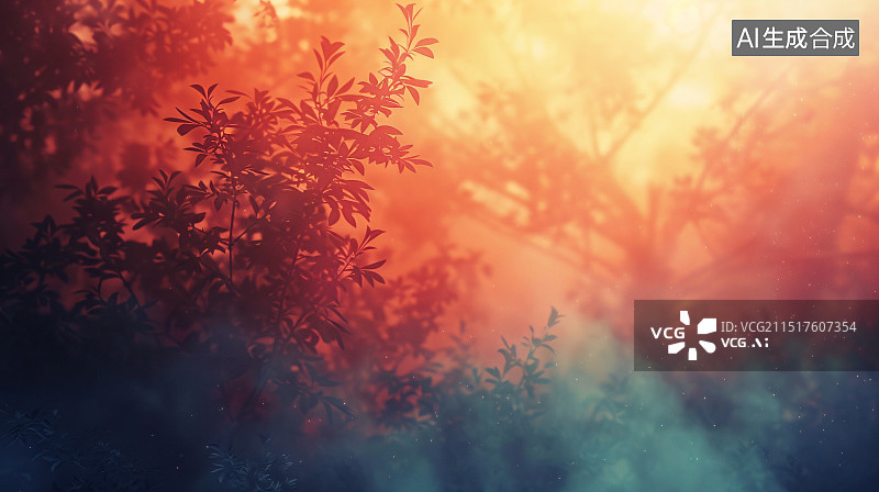 【AI数字艺术】夕阳下的植物剪影背景图片素材