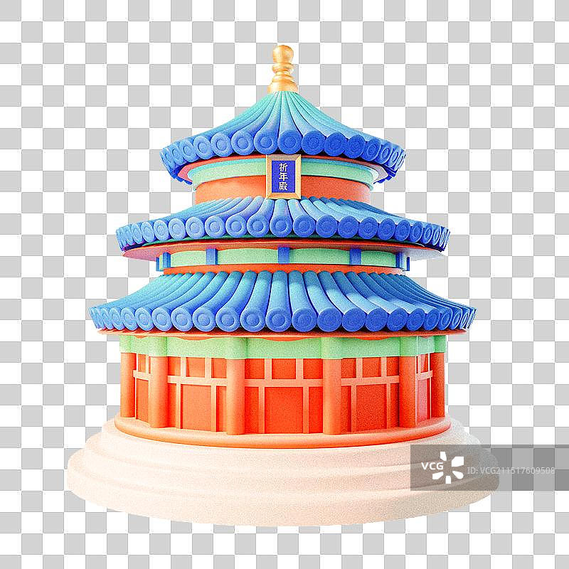 C4D渲染的3D卡通古建筑天坛插画元素图片素材