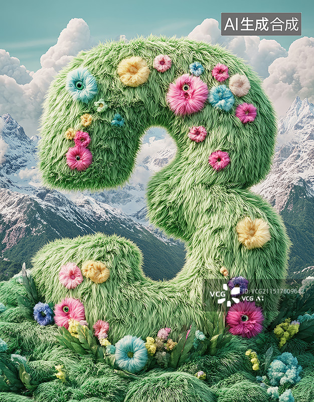 【AI数字艺术】3D倒计时海报-毛绒质感数字3图片素材