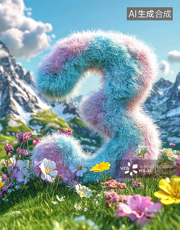 【AI数字艺术】3D倒计时海报-毛绒质感数字3图片素材