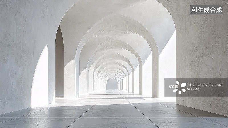 【AI数字艺术】拱形通道与几何对称的现代建筑设计图片素材