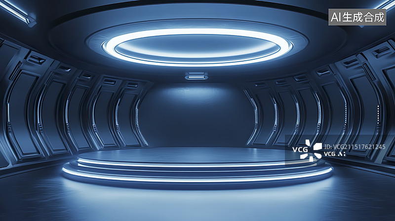 【AI数字艺术】机甲风金属空间C4D科幻科技展台背景图片素材