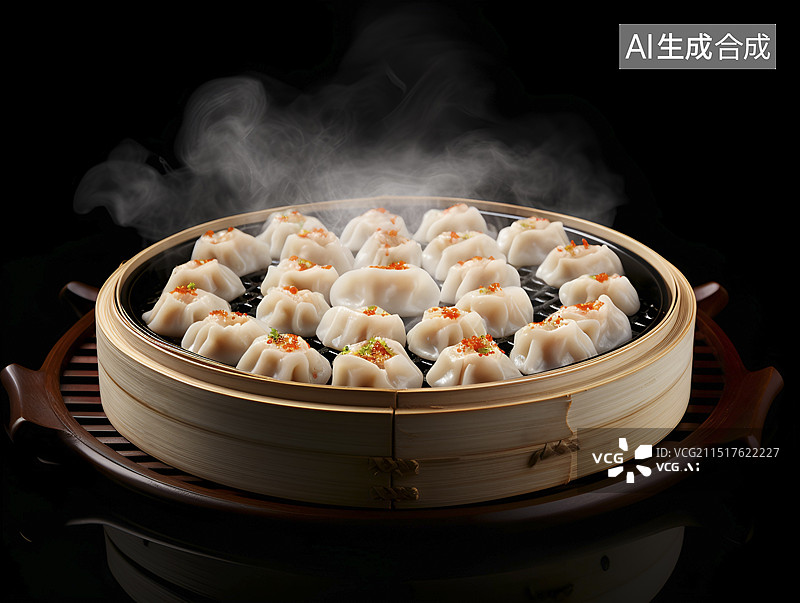 【AI数字艺术】中国地方美食蟹黄汤包图片素材