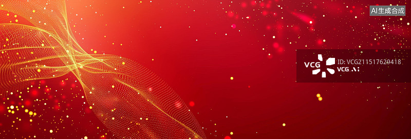 【AI数字艺术】红色背景上飘落着金色星星图片素材