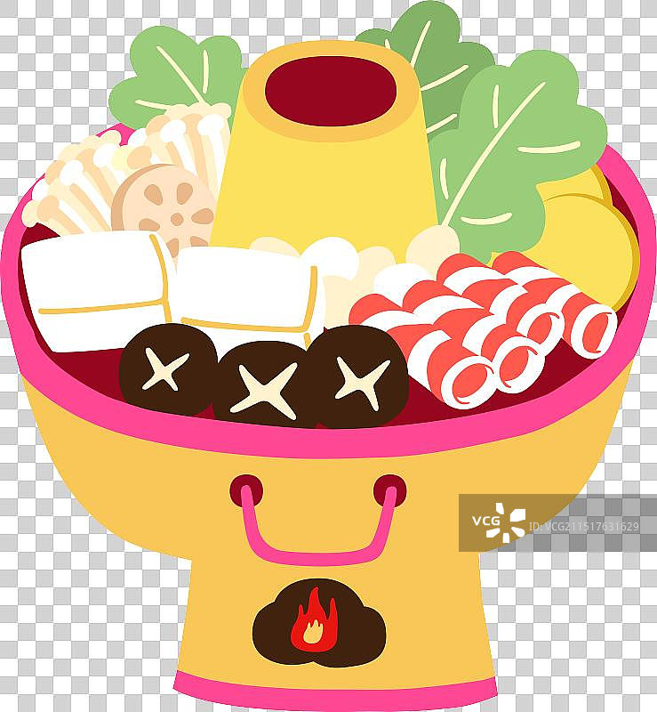 火锅节食材美食肥牛卷丸子酒复古虾螃蟹鱼民间矢量农民画图片素材