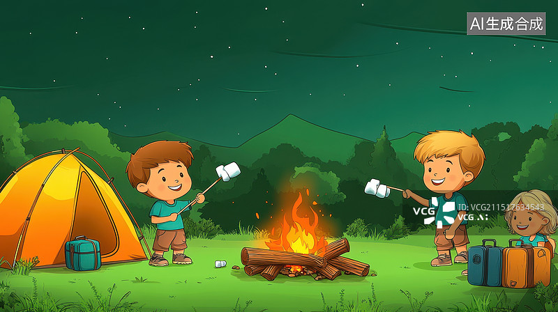 【AI数字艺术】户外露营度假卡通插画图片素材